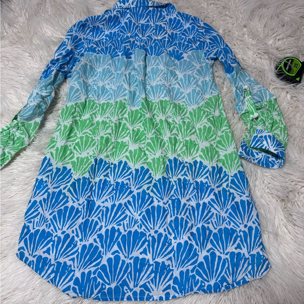 Lilly Pultizer Captiva Tunic Blue Green Size XS Seashell Shirt Dress Coverup - Picture 8 of 8